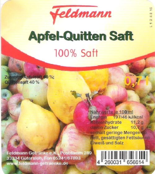 Apfel-Quitten-Saft <p><small><FONT COLOR="#000000"> Feldmann Getränke </FONT></small> </p> – Bild 2