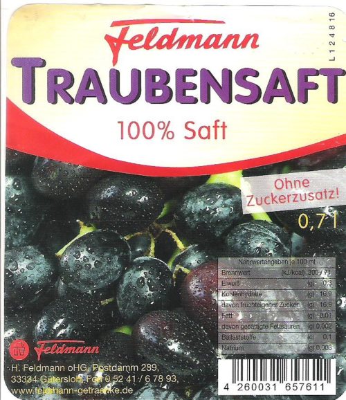 Traubensaft rot <p><small><FONT COLOR="#000000"> Feldmann Getränke </FONT></small> </p> – Bild 2
