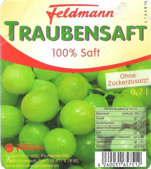 Traubensaft weiß <p><small><FONT COLOR="#000000"> Feldmann Getränke </FONT></small> </p> – Bild 2