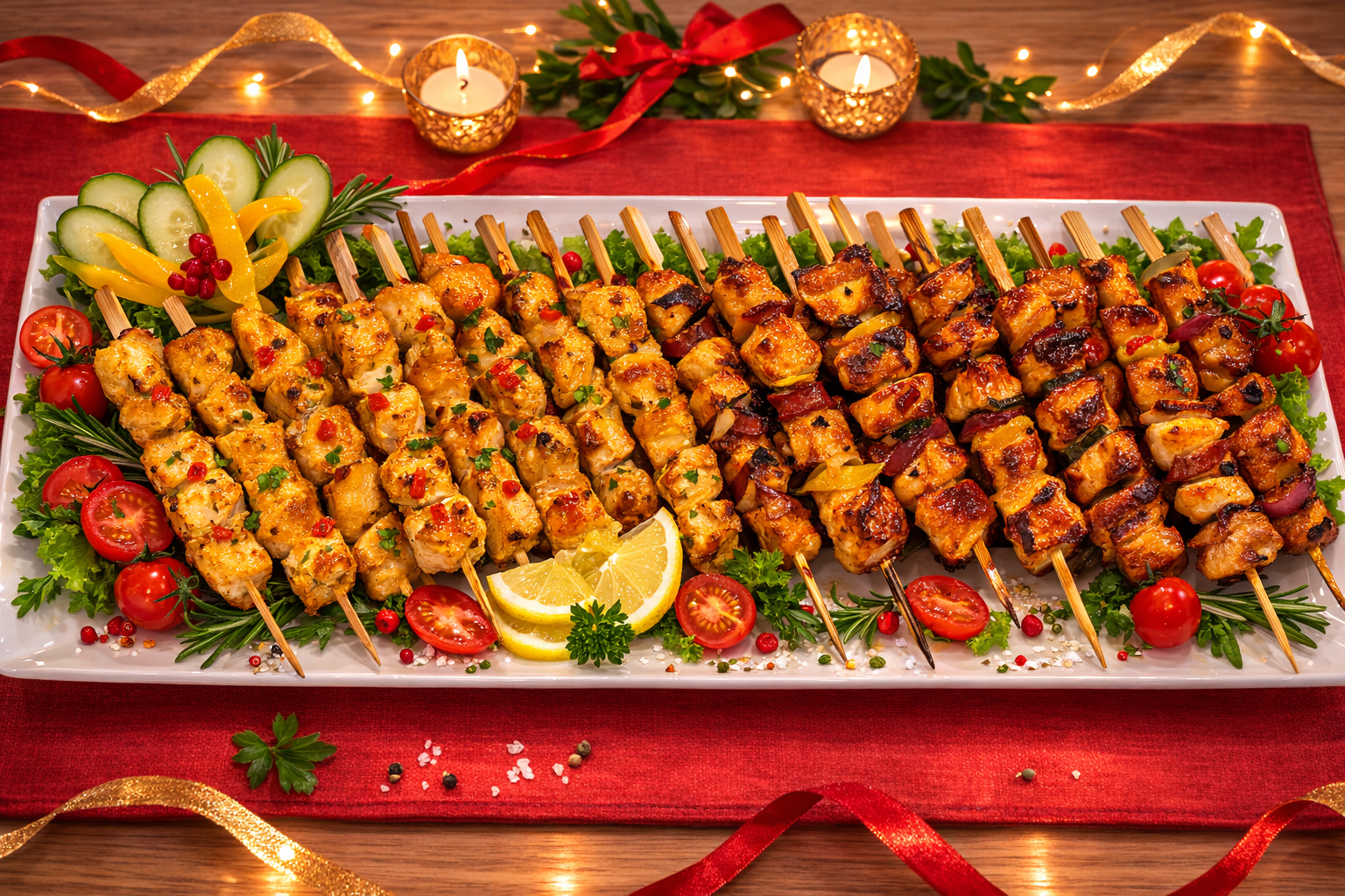 Hähnchenspiesse festlich angerichtet